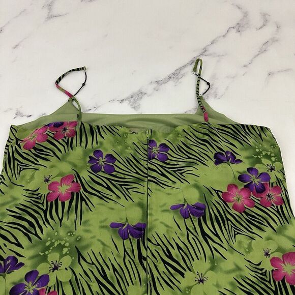 A Wild Thyme Womens Vintage Y2k Slip Dress Size 12 Green Pink Floral Zebra Shift - Picture 7 of 9